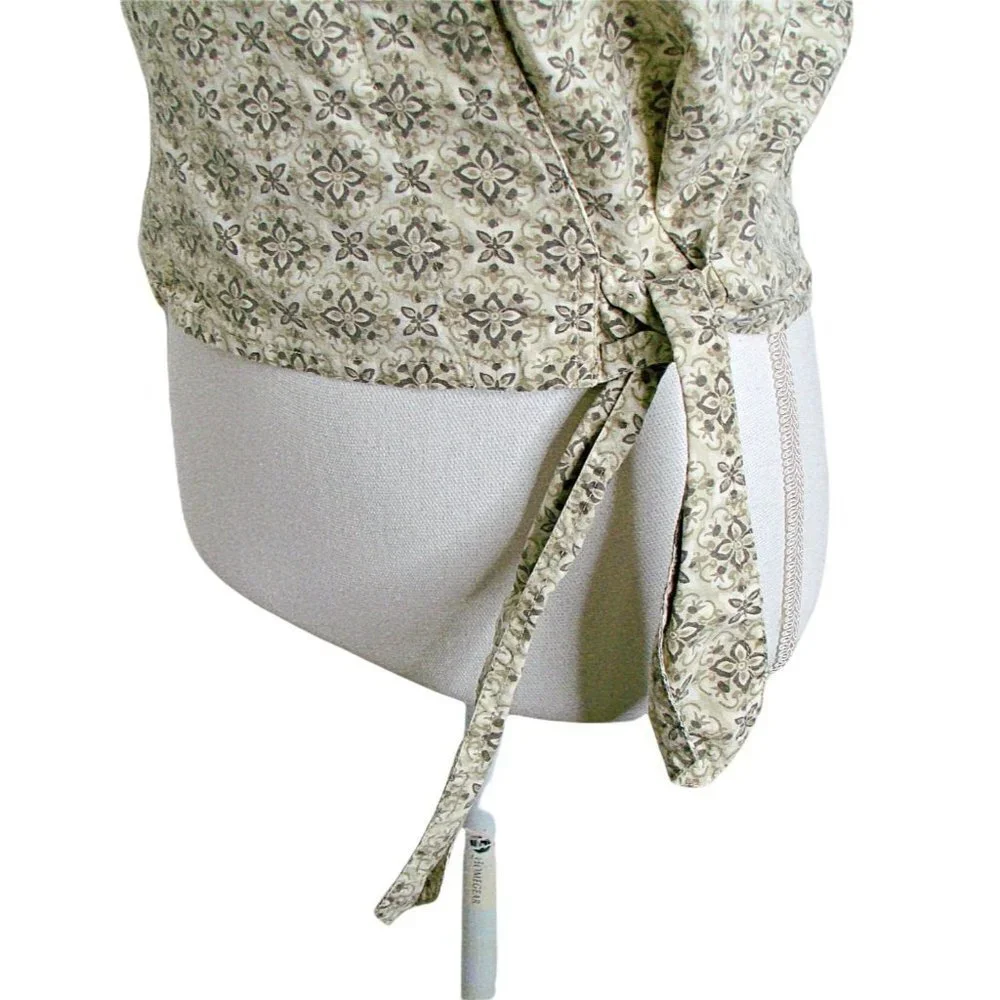 Faded Glory Cropped Wrap Side Tie Sleeveless Blouse 100% Cotton Beige White Sz L - Picture 4 of 12
